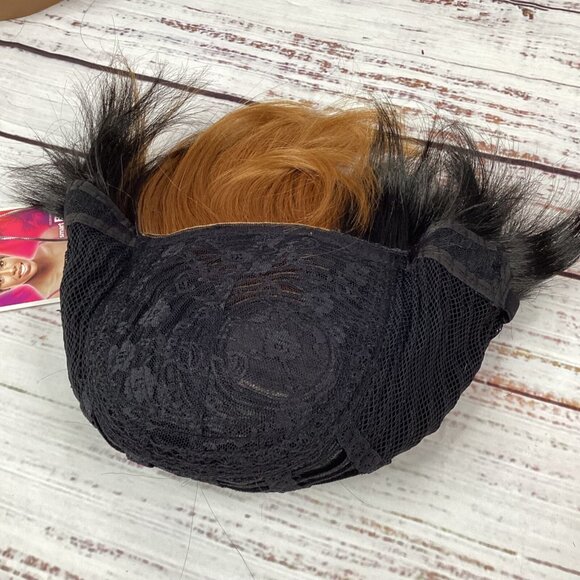 Bio Shag Tapered Wig FF27 Black w/ Blonde Swoop Heat Safe Adjustable Synthetic - Picture 6 of 7